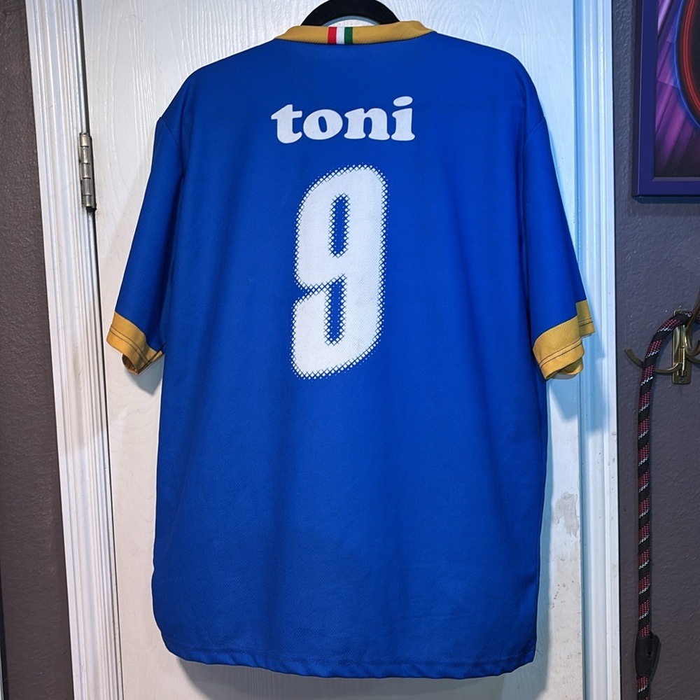 Italy Blue Soccer Jersey with Gold Trim